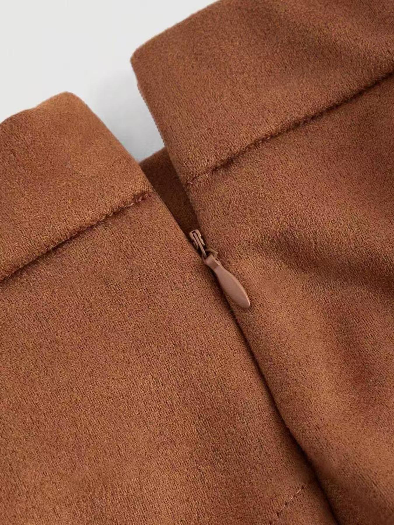 Women's Fringe Trim Short Skirt, Elegant Solid Color Zipper Skirt for Daily Wear, Ladies Bottoms for All Seasons