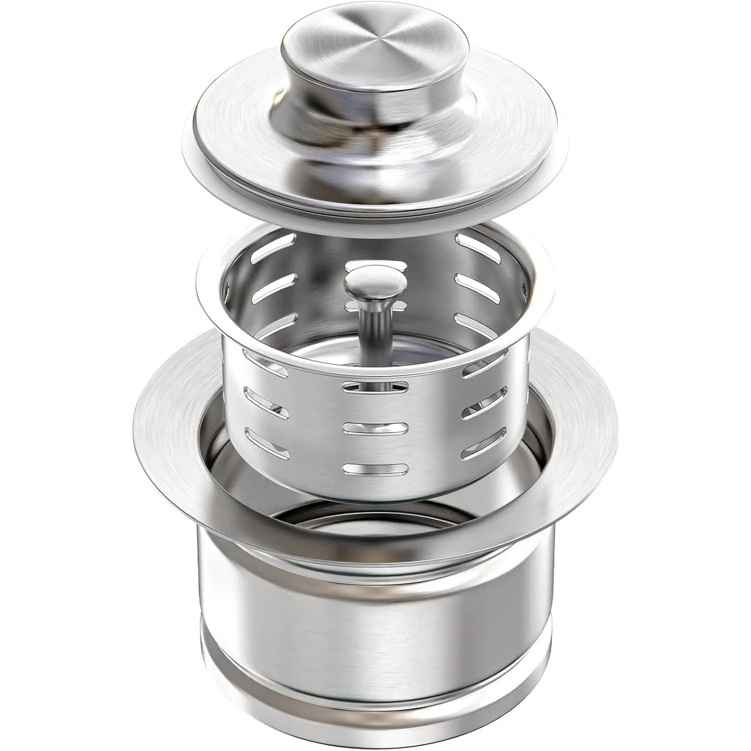 304 Stainless Steel Extended Garbage Disposal Flange with Removable Rubber Strainer & Stopper, Smooth Durable Deep Flange for 3-1/2 in Standard Kitchen Sink Drains, Modern Water Storage & Drainage Solution