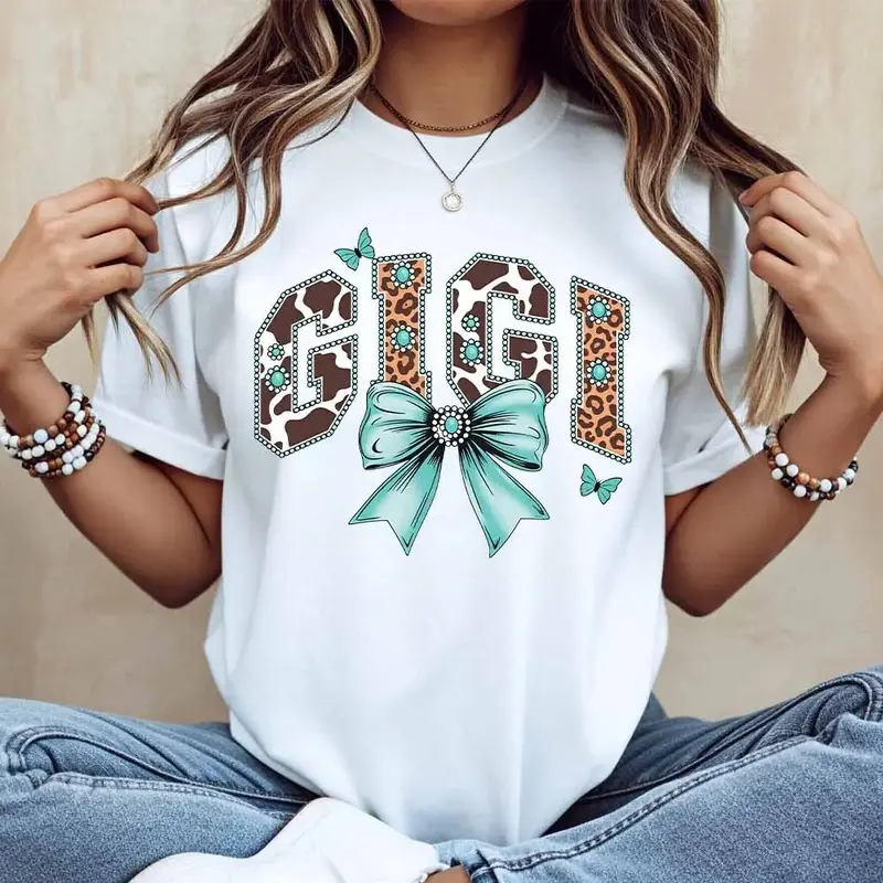 Women's Casual Gigi Leopard Print T-shirt in Breathable Soft Cotton Fabric, Comfortable Universal Fit Tee with Anti-Pilling, Beach, Fits, Essential, Fashion, Lady, Top, Machine Wash Ok, Round Neck, Streetwear