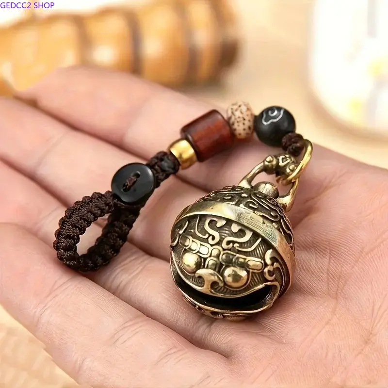 1PC Retro Vintage Copper Bell Keychain - Small 1-Piece Cotton Drawstring Brass Pendant Key Ring, Key Organizer for Camping Hammock DIY Craft Decor, One-Piece