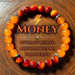 Beaded Tiger Eye - Orange Red Stone Stretch Bracelet for Men Women, Silver Accents Natural Crystal Jewelry, Great Gift for Wealth Luck & Everyday Style
