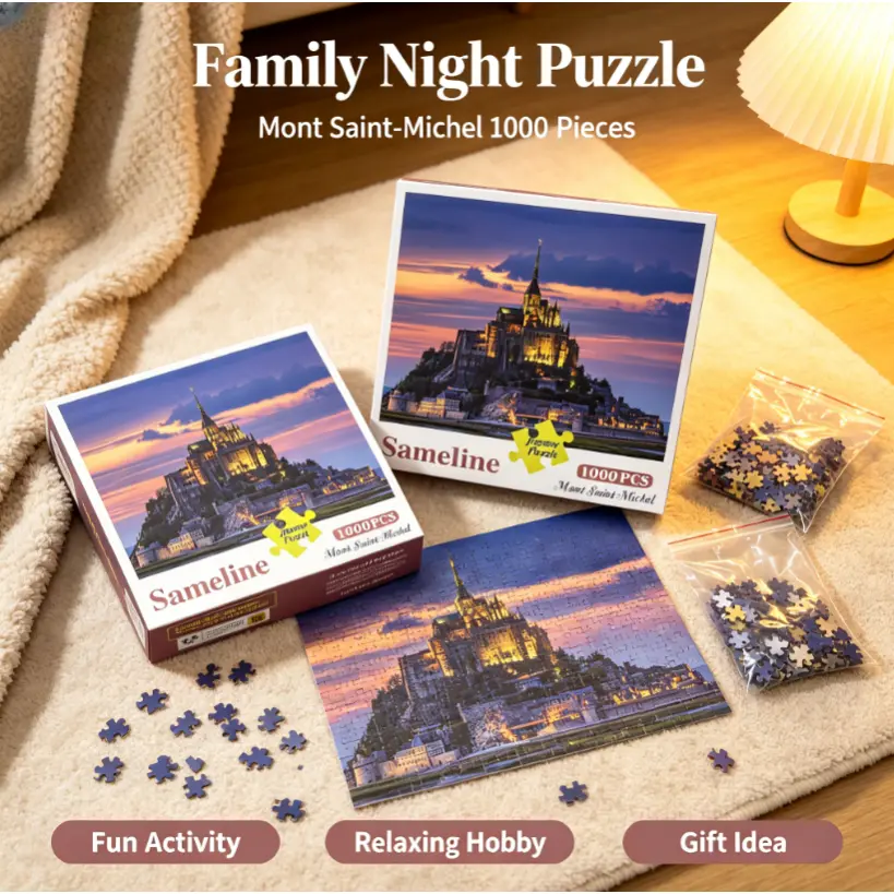Sameline Mont Saint-Michel Jigsaw Puzzle 1000 Pieces, France Castle Landscape Puzzle for Adults, Home Wall Decor Hobby Gift