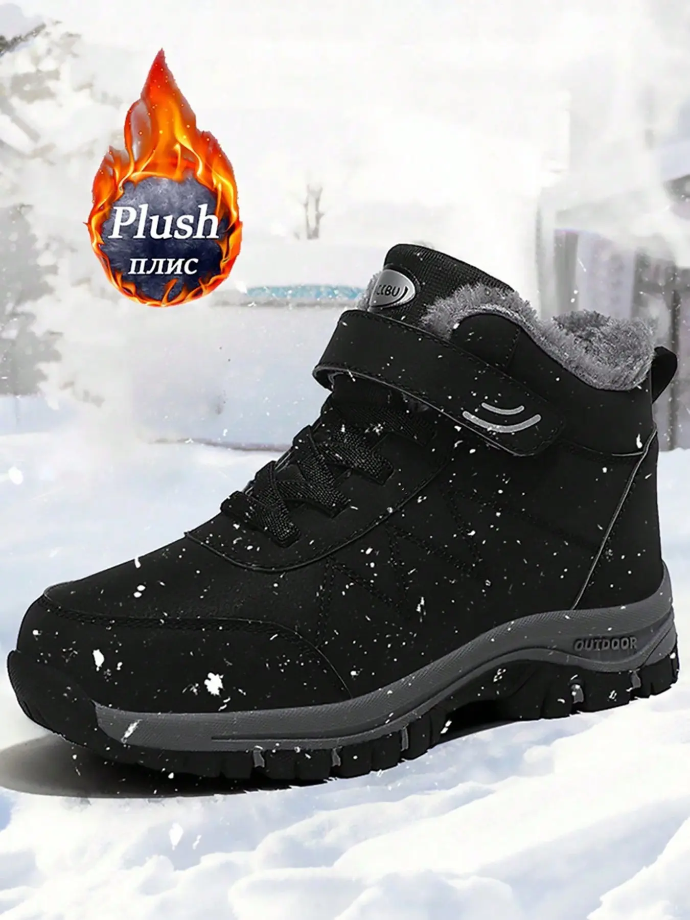 Full-Coverage Plush Lining Anti-Cold Cotton Boots, Waterproof Outdoor Winter Shoes, Snowproof Slip-Resistant Work Boots