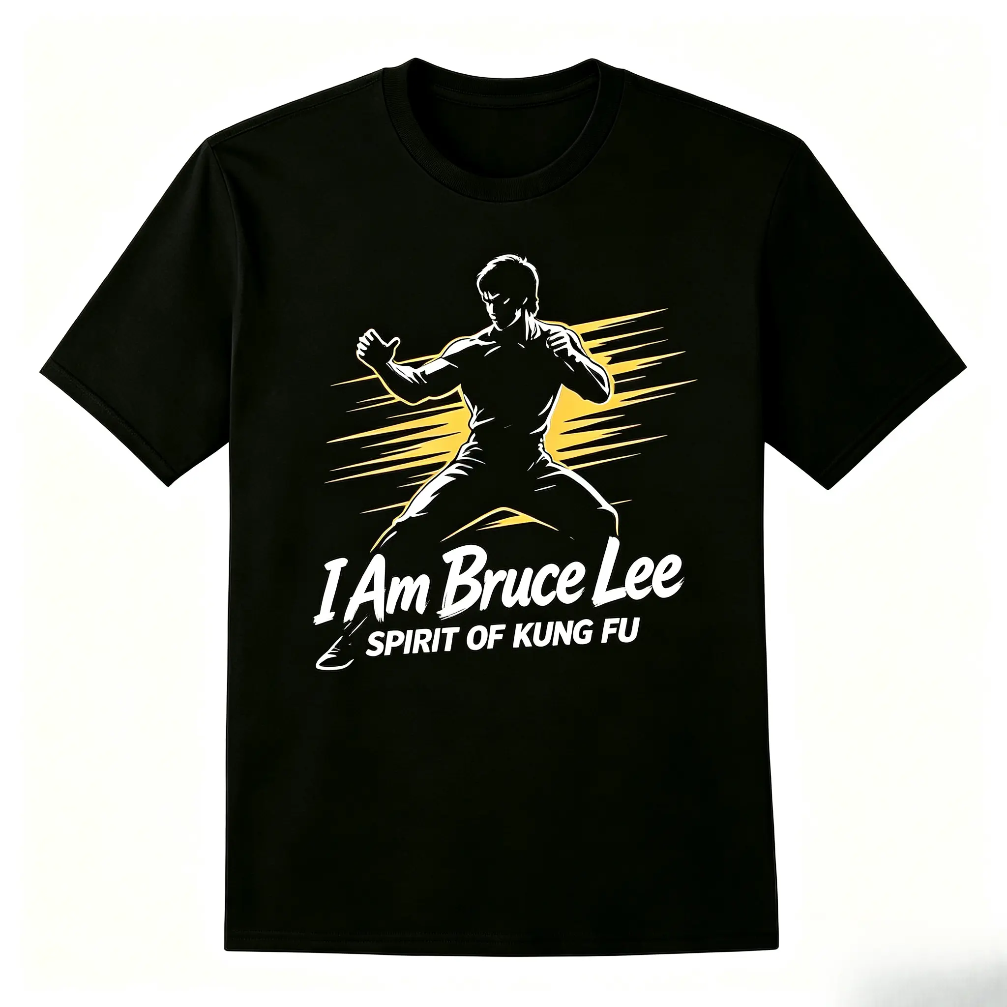 Men’s Bruce Lee Graphic Crewneck Short-Sleeve T-Shirt - Kung Fu Spirit Vintage Classic Menswear Casual Sports Top, Gift for Enthusiasts, S-5XL Black/White, Shortsleeve