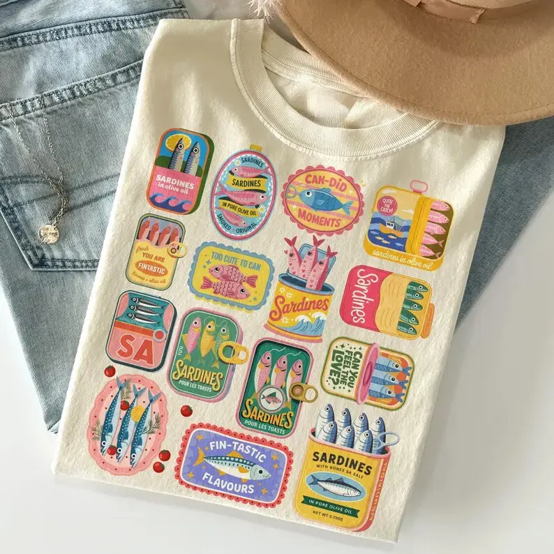 Sardines TShirt, Vintage Sardine Can T-Shirt, Retro Tin Fish T-Shirt, Mediterranean Food TShirt, Coastal Aesthetic Tee, Foodie Gift