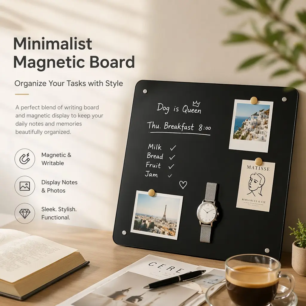 1 PC Minimalist Standing Magnetic Whiteboard Memo Board, High Aesthetic Dual-Use Storage Shelf, Office Desk Decor, Daily Plan Tracker