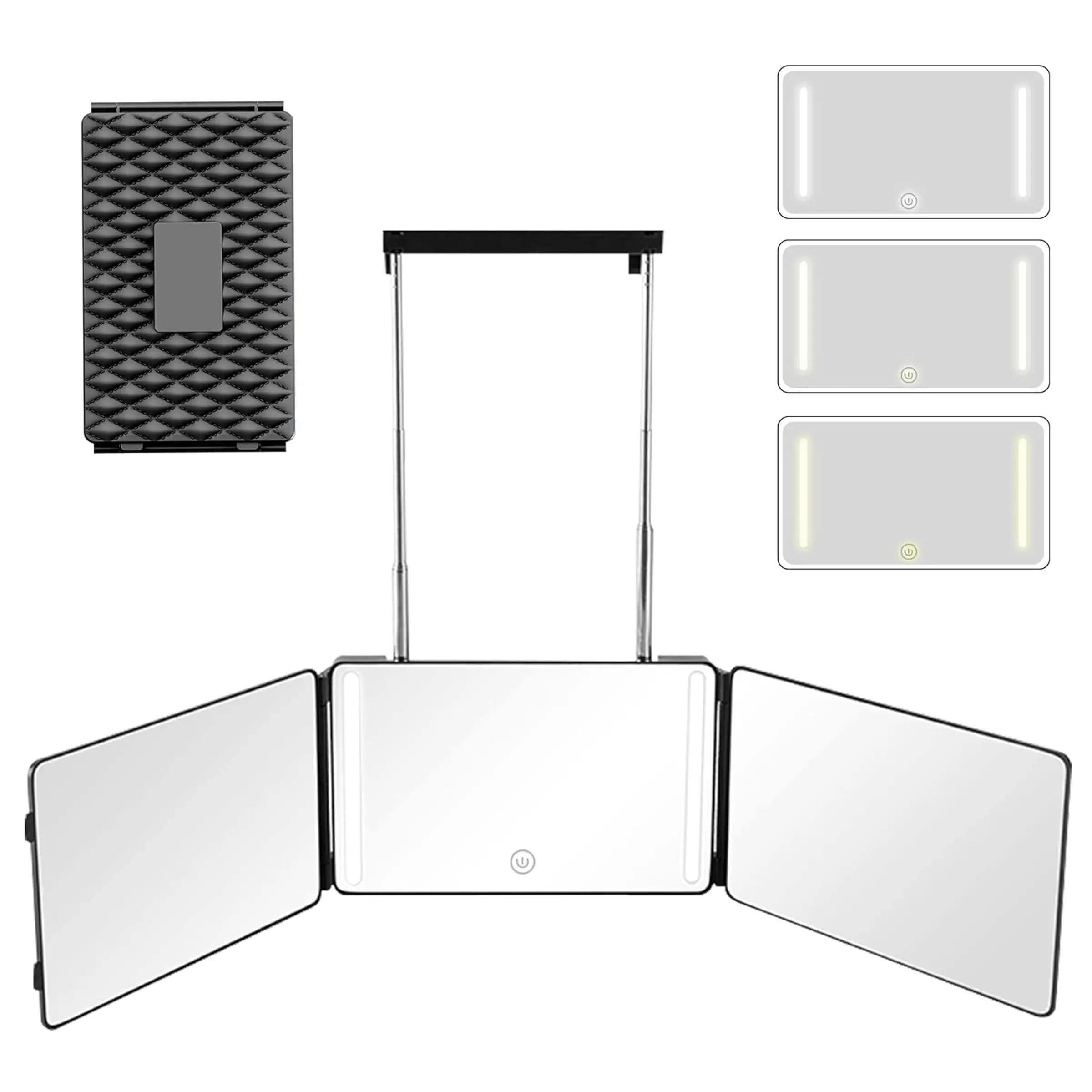 3 Way Mirror with LED Lights & 360° View, Trifold Barber Mirror for Self Haircut, Shaving & Braiding, Portable Travel Design, Adjustable Led Mirror, Lighted Mirror, Light Up Mirror, Three Fold Mirror, Illuminated Mirror