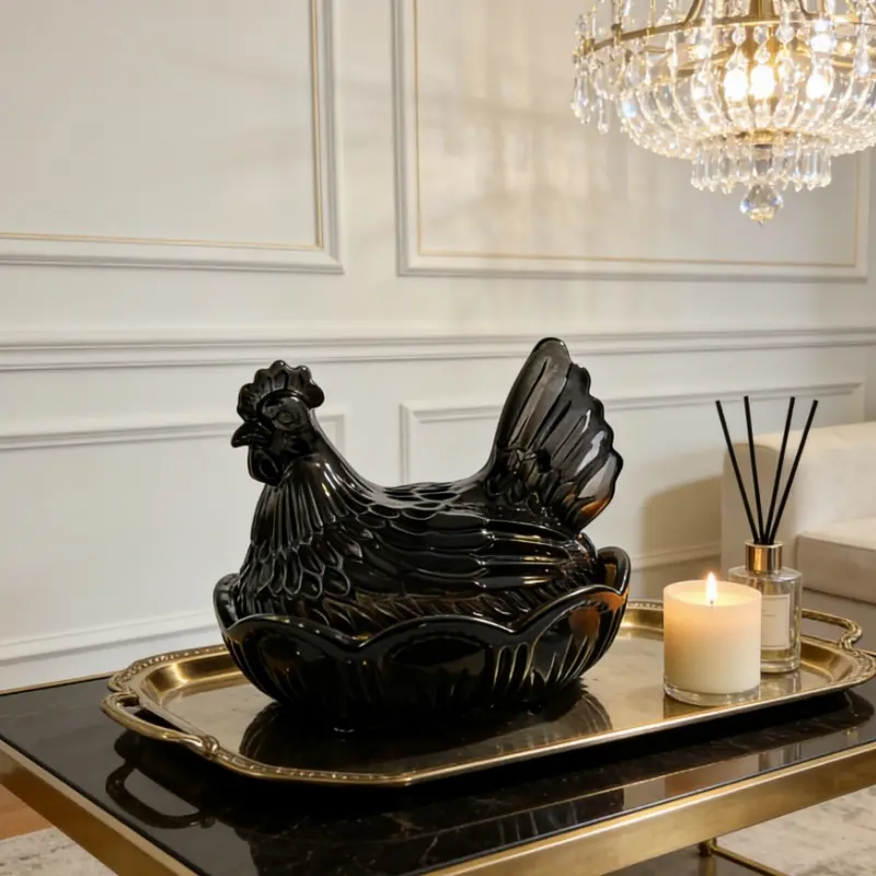 Elegant Durable Oval Crystal Glass Chicken Canister with Lid - Home Organizer Storage Jar for Tabletop Use, Candy Storage, Kitchen Accessories, Collectable Decor, Oval Shape