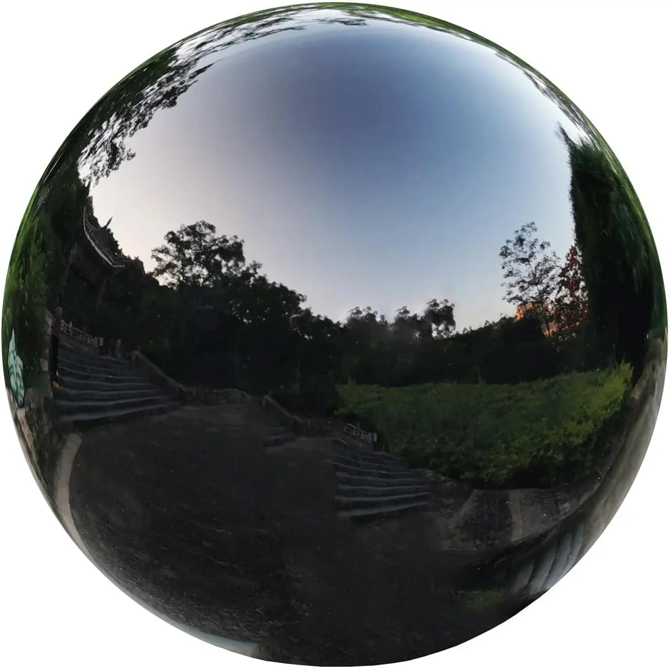 Black Gazing Globe Mirror Ball in Stainless Steel, Shiny Hollow Sphere Sparkling Housewarming Outdoor Party Ornament (Black, 8 inches)