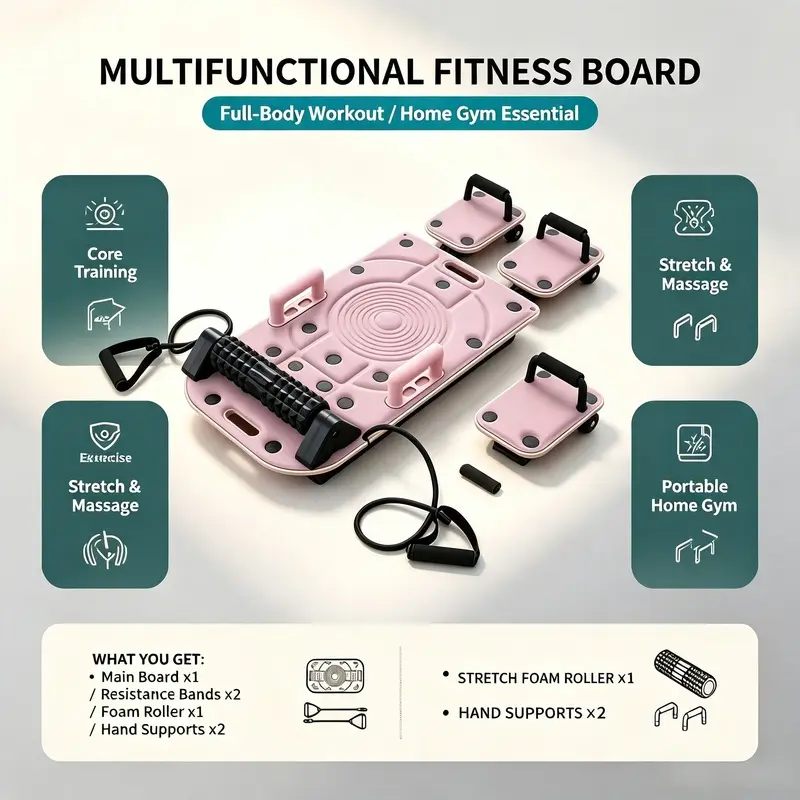 Wooden Pilates Core Bed Home Multifunctional Fitness Equipment with Resistance Bands Portable Storage Sliding Body Shaping Board for Core Strength Training