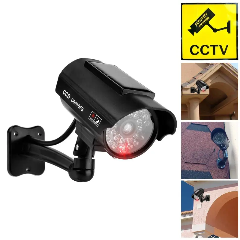 Solar Fake Security Camera, Imitation Dummy Surveillance CCTV Camera with Solar Charging Flashing LED Light, Weatherproof Outdoor Decoy Camera to Deter Intruders for Porch Driveway Farm Garden Safety Lighting