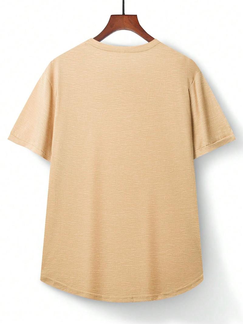 Men's Regular Fit Patched Round Neck Basic Tee, Casual Short Sleeve T-shirt for Summer, Menswear for Daily Wear