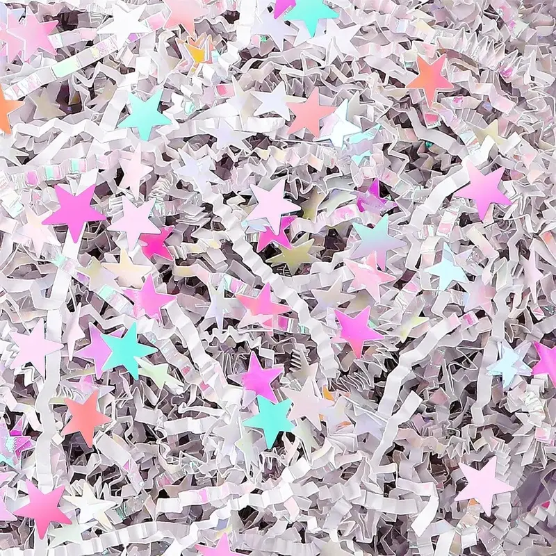 White Crinkle Cut Synthetic Paper Shred Filler - 115g/4oz, Modern White Confetti for Wedding, Party Wraps, Craft DIY Basket Filling, Holiday
