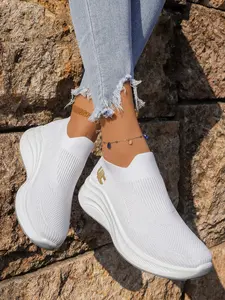 Summer Rhinestone Flyknit Thick Sole Dad Shoes for Women, Hollow Out Breathable Lightweight Casual Height-Boosting Sports Mesh Shoes