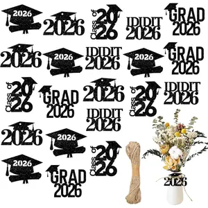 50Pcs 2026 Graduation Cutouts Tags Decorations Class of 2026 Glitter Grad Caps Confetti Graduation Party Decorations Supplies Favor for Congrats Table Decor (Style A)