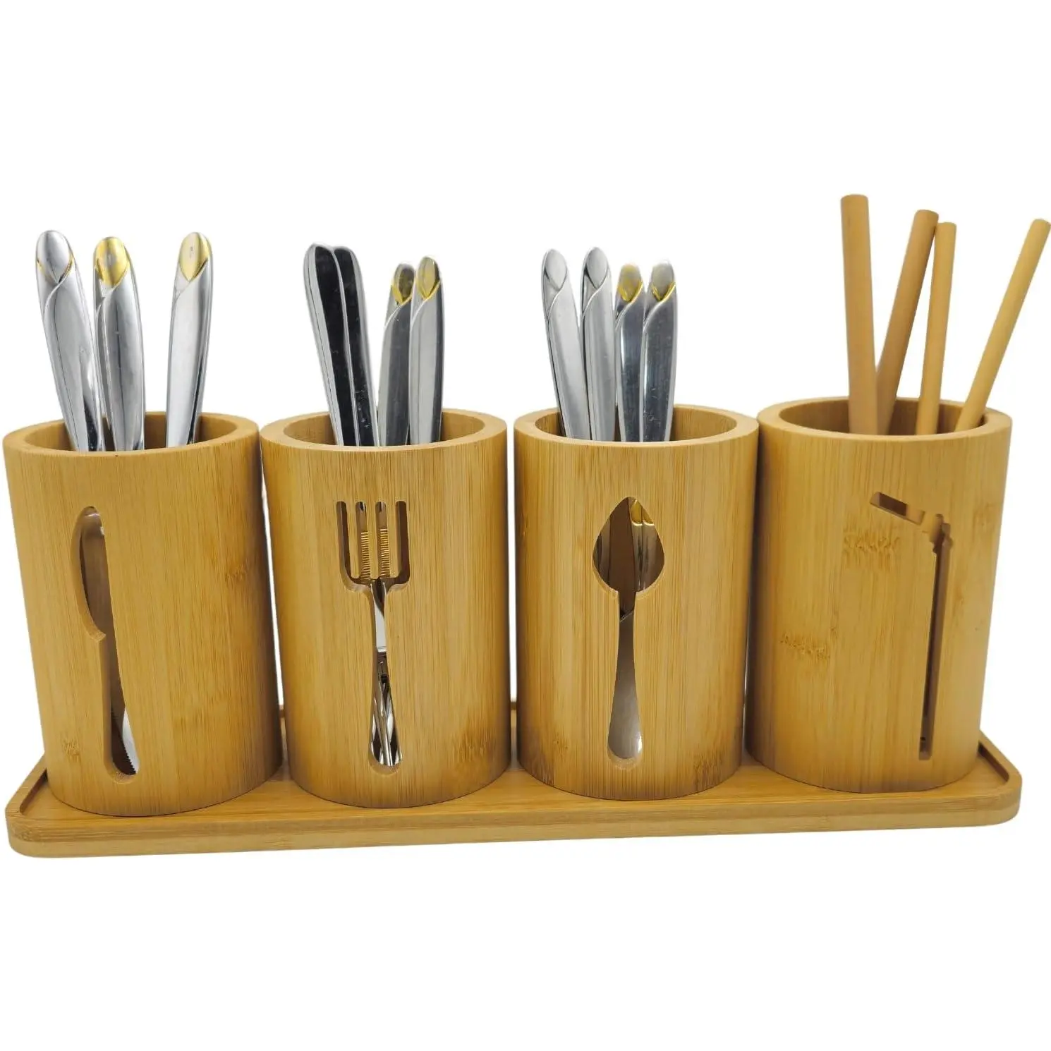 Cutlery Holder Set - 4 kitchen Utensils Holder with  Tray | Decorative kitchen countertop Cutlery Stand | Utensil holder - , fork Spoon and Straw holders