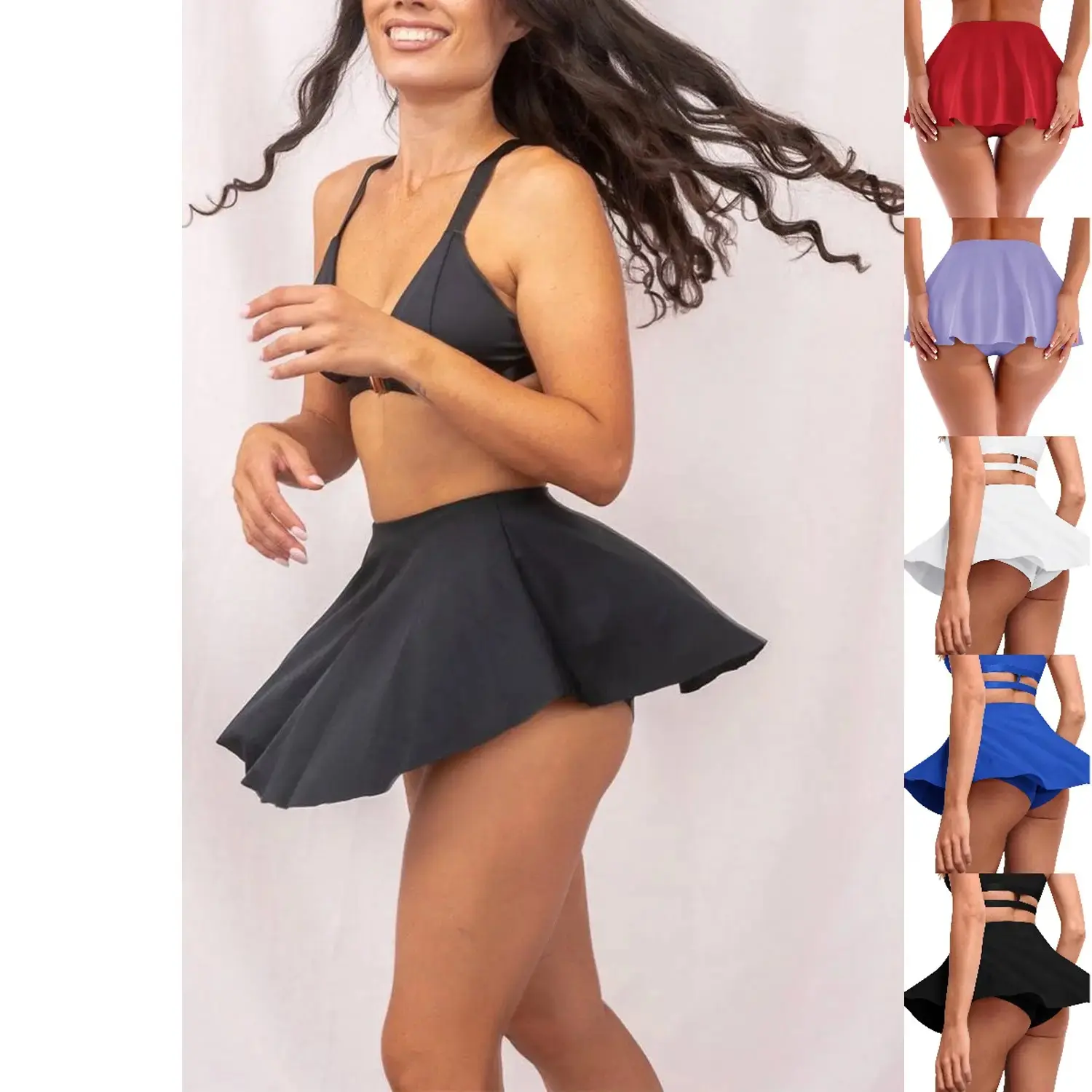 Women's Flowy Micro Mini Athleisure Skirt with Built-In Shorts, Breathable Stretch Fabric, Casual Comfy Women's Clothes, Black Skirts with Shorts for Gym Yoga, summerwins, summeroutfits, vacationoutfits, beachoutfits