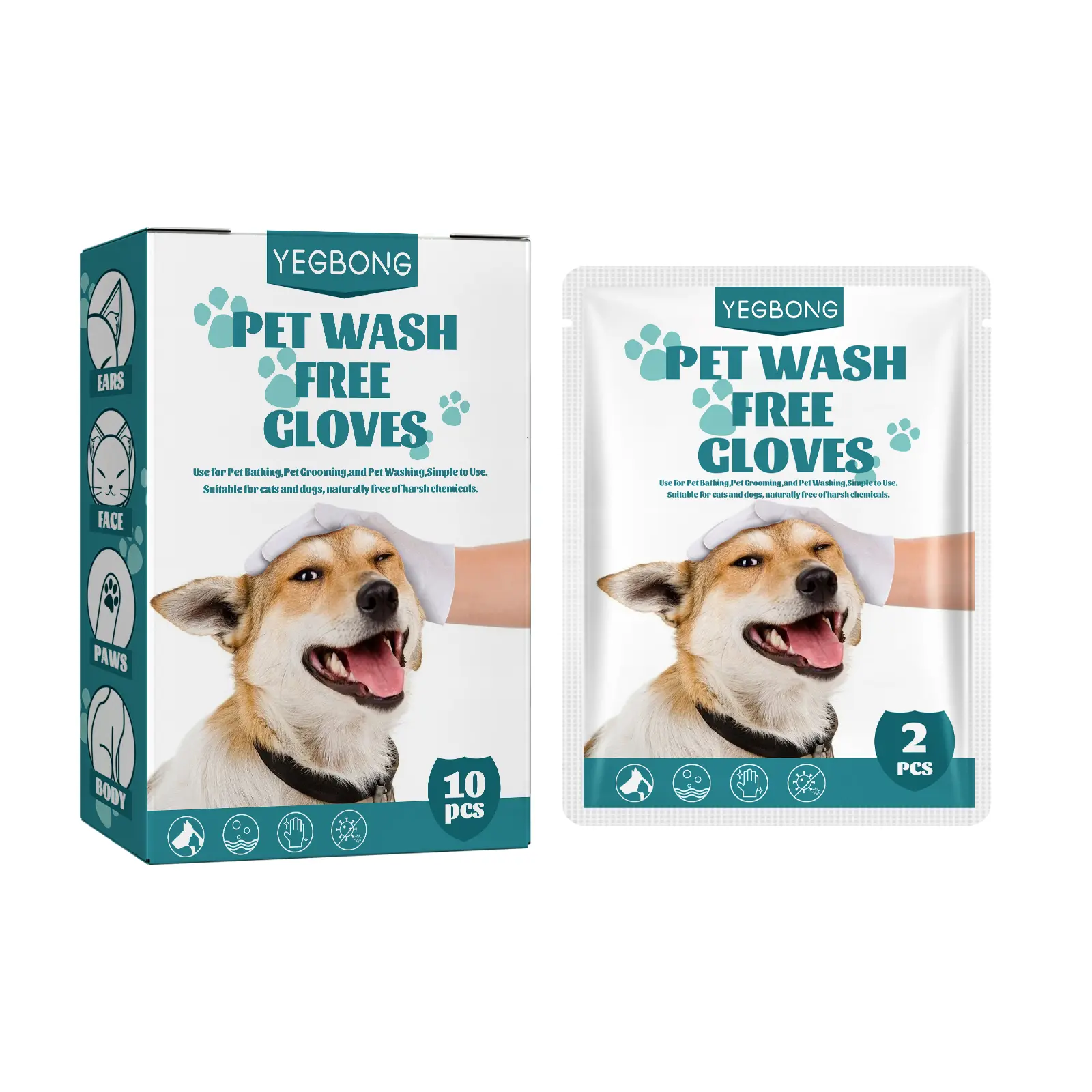 Pet no-rinse gloves (10pcs) for cleaning, decontamination, dry cleaning, and sensory care for dogs and cats