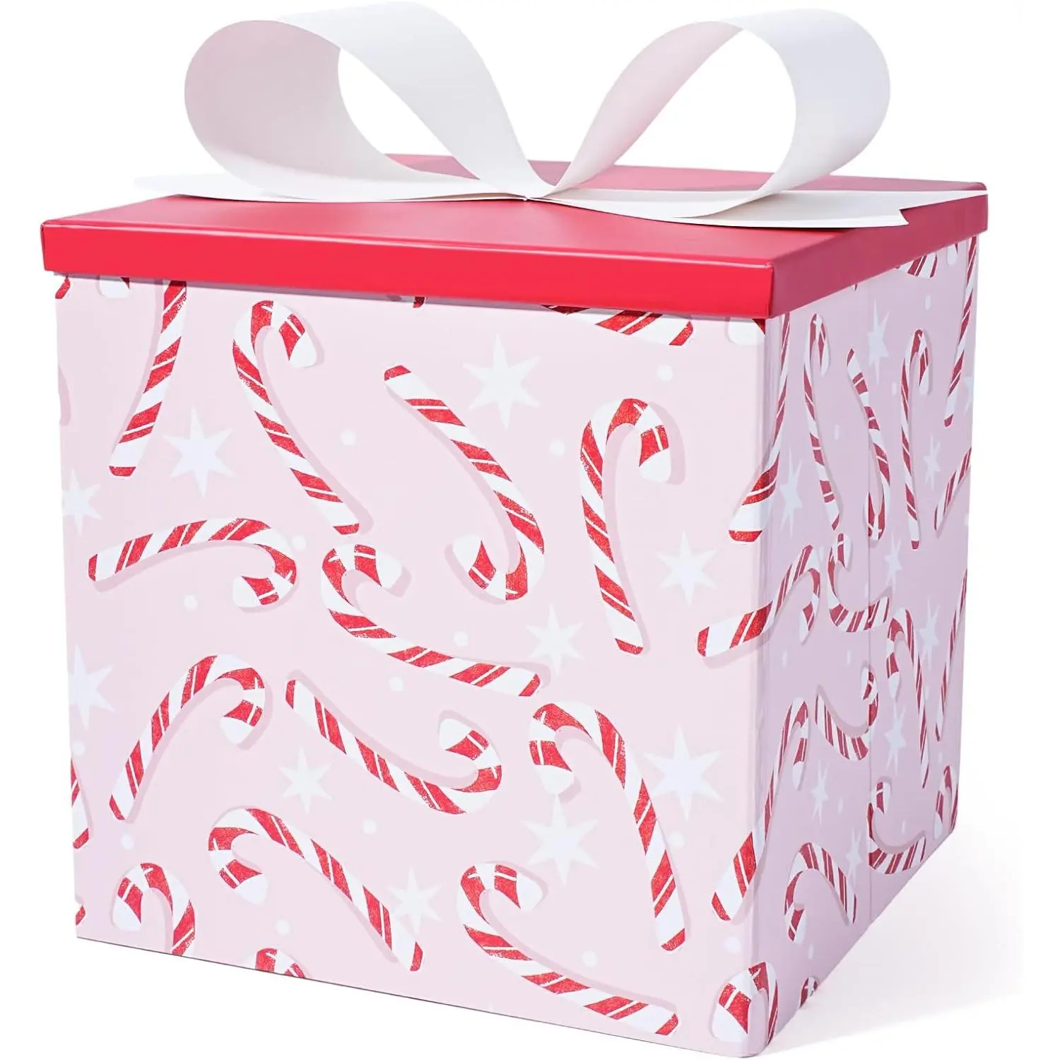 Christmas  Boxes with  for Presents  Candy Cane Design | Medium, 9x9x9 Inches, Collapsible, Xmas, Party, Holiday