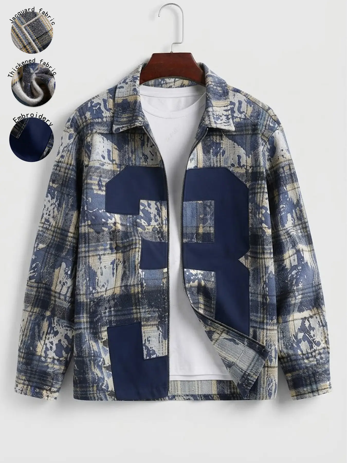 Men's Vintage Plaid Patchwork Jacket, Versatile Lapel Zipper Outerwear, Street Style for Skateboarding, Parties, Campus, Daily Wear