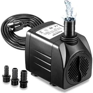 400GPH 25W Ultra Quiet Submersible Water Pump 1500L/hr 6.56ft High Lift with 3 Nozzles for Aquarium Fish Tank Pond Hydroponics Statuary Compact