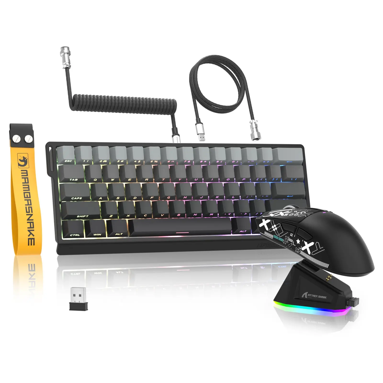 ATTACK SHARK X11&X60HE Mechanical Wireless Gaming Combo, Keyboard Mouse Set, Rapid Trigger Magnetic Switches 8K Keyboard, 59g Ultra-Light Mouse with Charging Dock, 22K DPI, PAW3311, RGB Backlit Light Up Keyboard 3-Mode with Coiled Cable