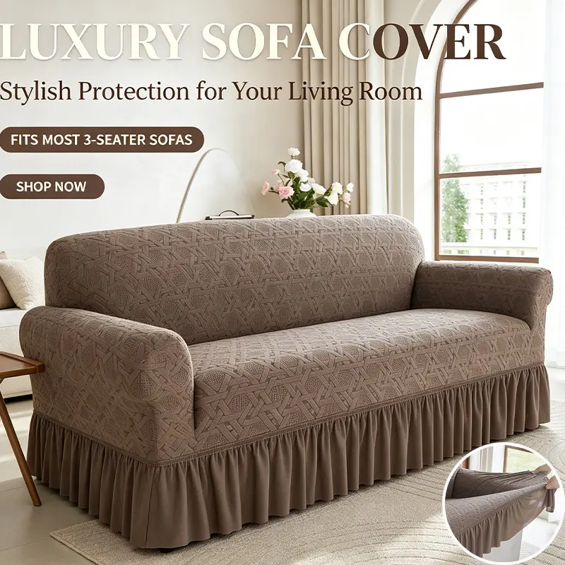 Fashion Ruffle Skirt Sofa Slipcover, Washable Easy‑Care Stretch Couch Cover, Anti‑Slip Furniture Protector, Universal Fit 1‑5 Seater Sofa for Home Living Room, Washable Couch Covers