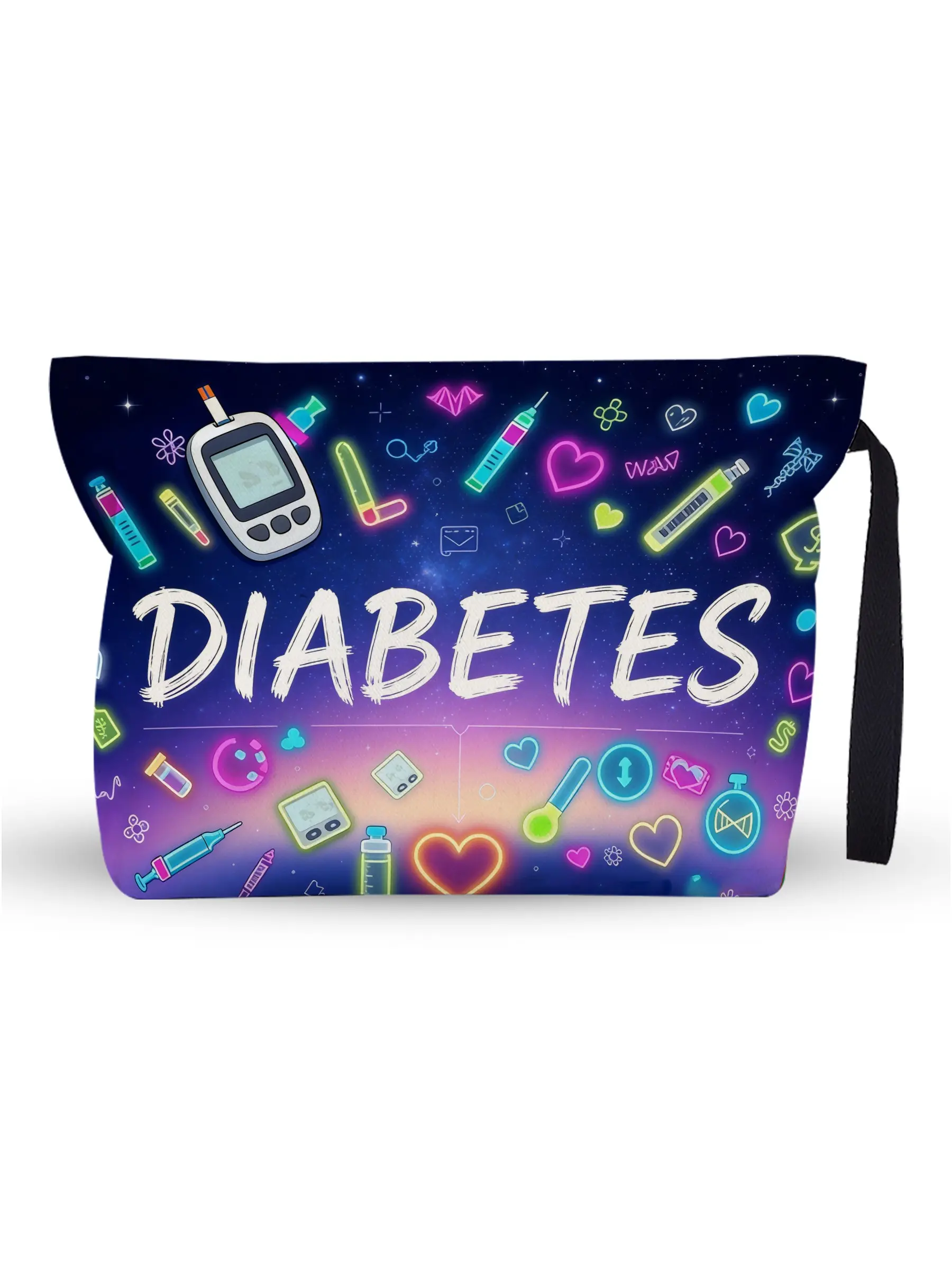 "Diabetes" Neon Medical Organizer Pouch - Large Capacity Travel Toiletry Bag with Wrist Strap & Lining, Canvas Toiletry Bags, Thoughtful Gift for Individuals with Diabetes - Great for Awareness Occasions, Holidays, Celebrations, Holding Glucose Monitor