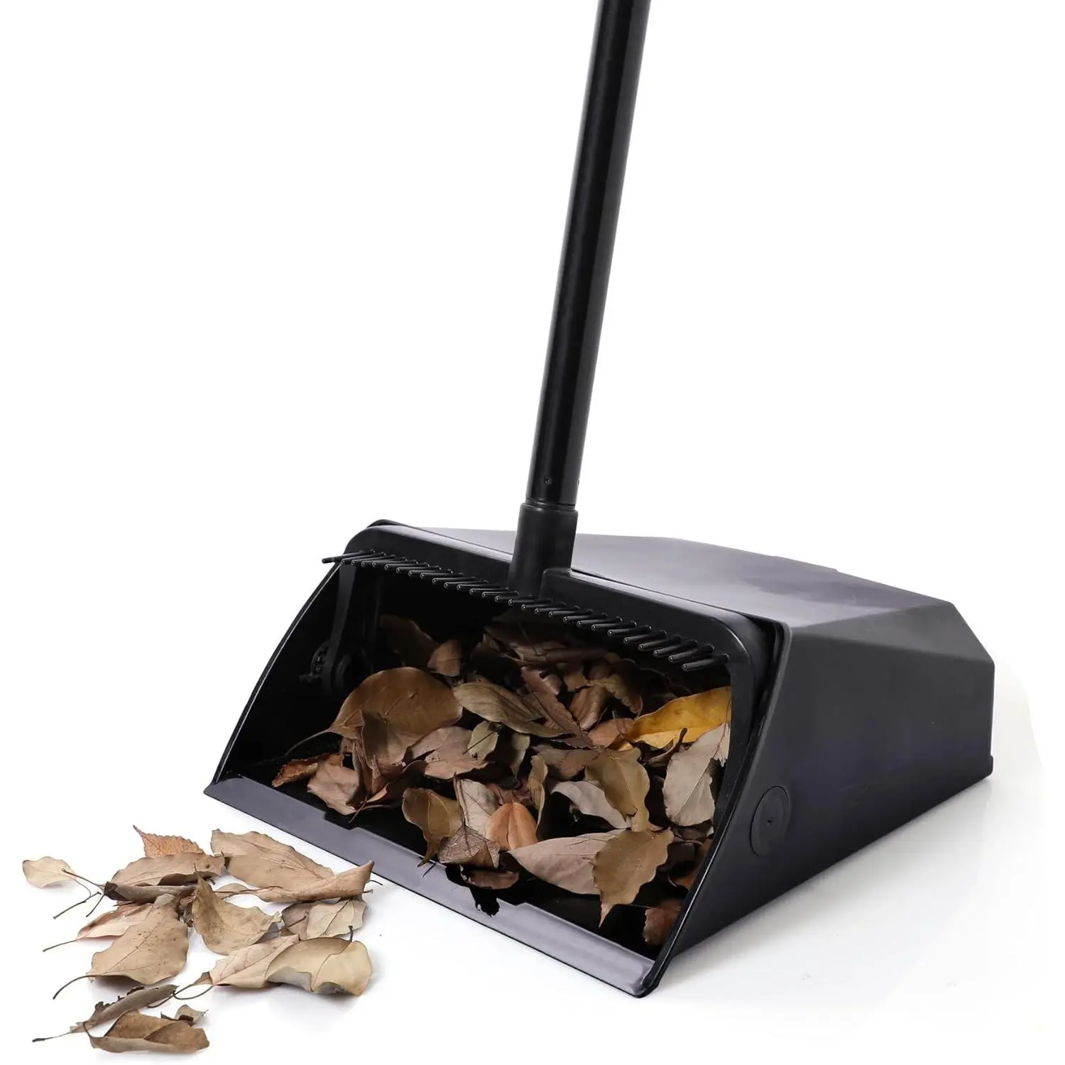 Heavy Duty Large Commercial Upright Dustpan with Comb Teeth, Black Dust Pan for Restaurants Garages Courtyards Sidewalks Lobbies Home Kitchen Office Classroom Use