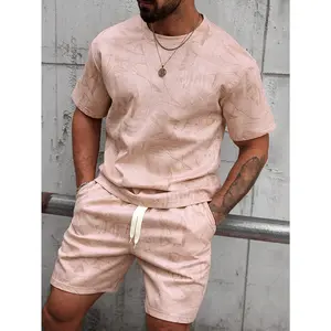 2-Pieces Men's Geometric Print Round Neck Short Sleeve T-Shirt and Drawstring Waist Shorts Set, Casual Men Two Pieces Casual Short Sets Men 2 Pieces Outfits Men's Co Ord Set Short Men Summer Sweatsuit,Fall Clothes Fleece