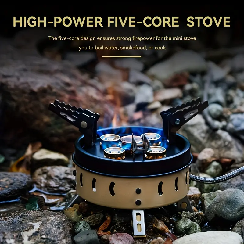 Ultra-Compact 5-Burner Windproof Gas Stove with EVA Storage Bag - Ideal for Camping, Hiking & Outdoor Gatherings