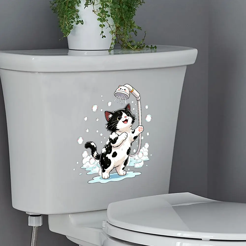 Animal Bath Bubble Toilet Sticker, Cute Summer Cat Frog Dog Dinosaur Water Play Bathroom Decor, Wall Decoration, Home Decor