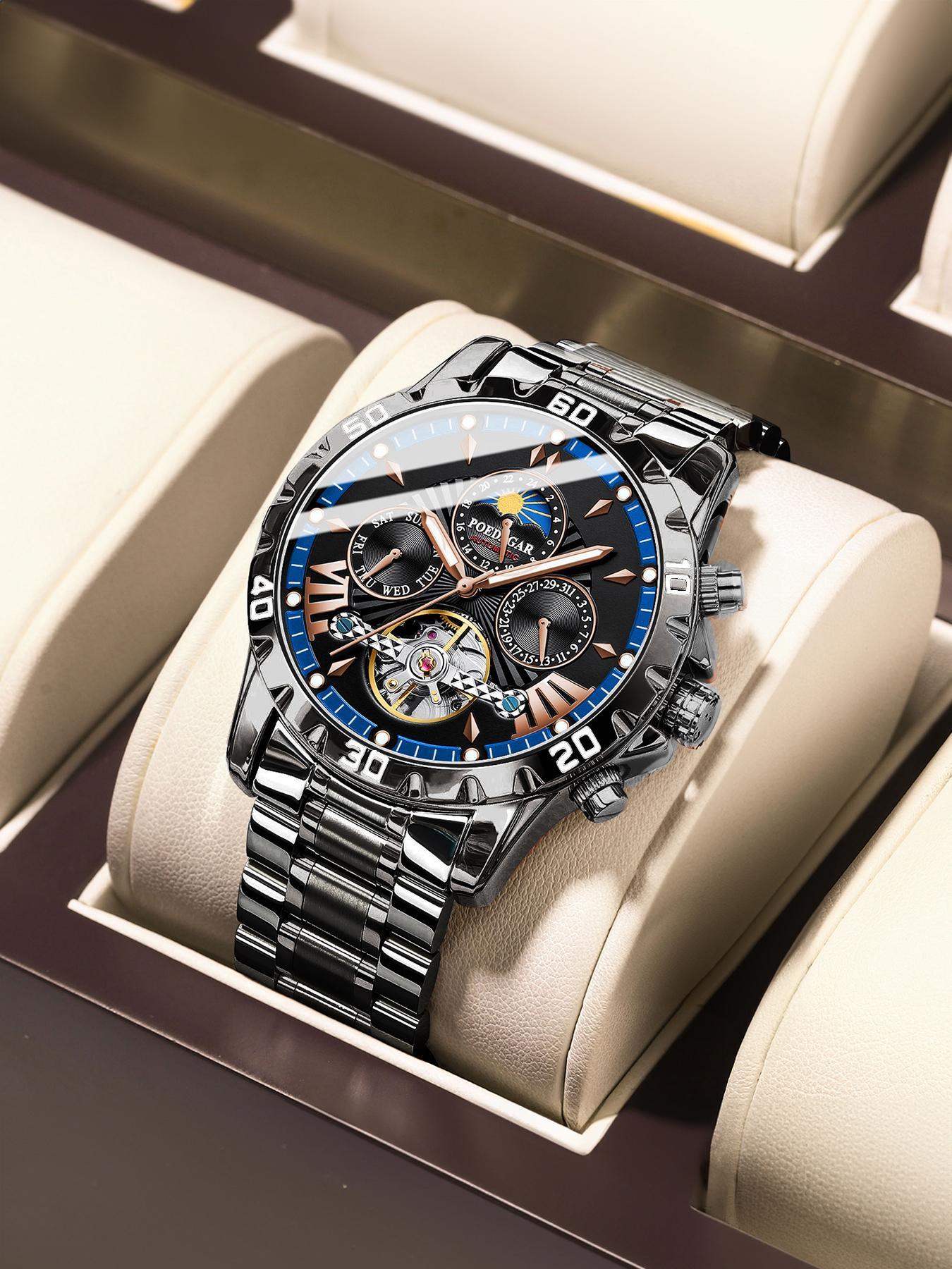 Men's Business Fashion Analog Mechanical Watch, Fashion Waterproof Luminous Date Watch for Party, Daily Decor, Exquisite Watch for Birthday Gift with Box, Waterproof Wristwatch