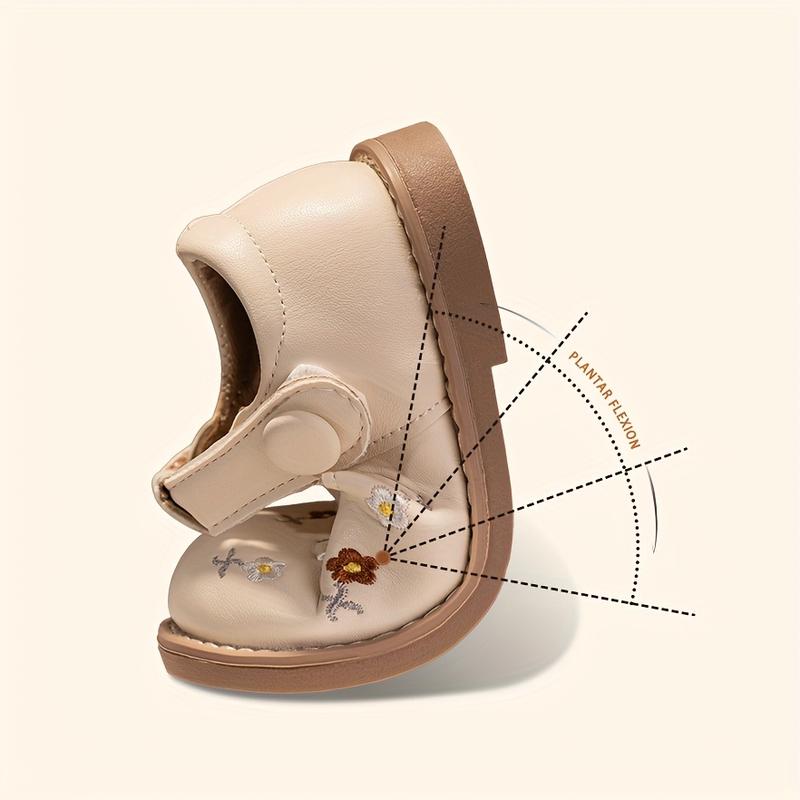 Embroidered Flower Toddler Girls' Shoes |   Soft Sole, Non-, Durable, Microfiber, Fastener, Vintage and Cute Style/