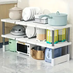 1Pc retractable rack under sink, layered storage rack for kitchen cabinets, multi-functional countertop finishing rack