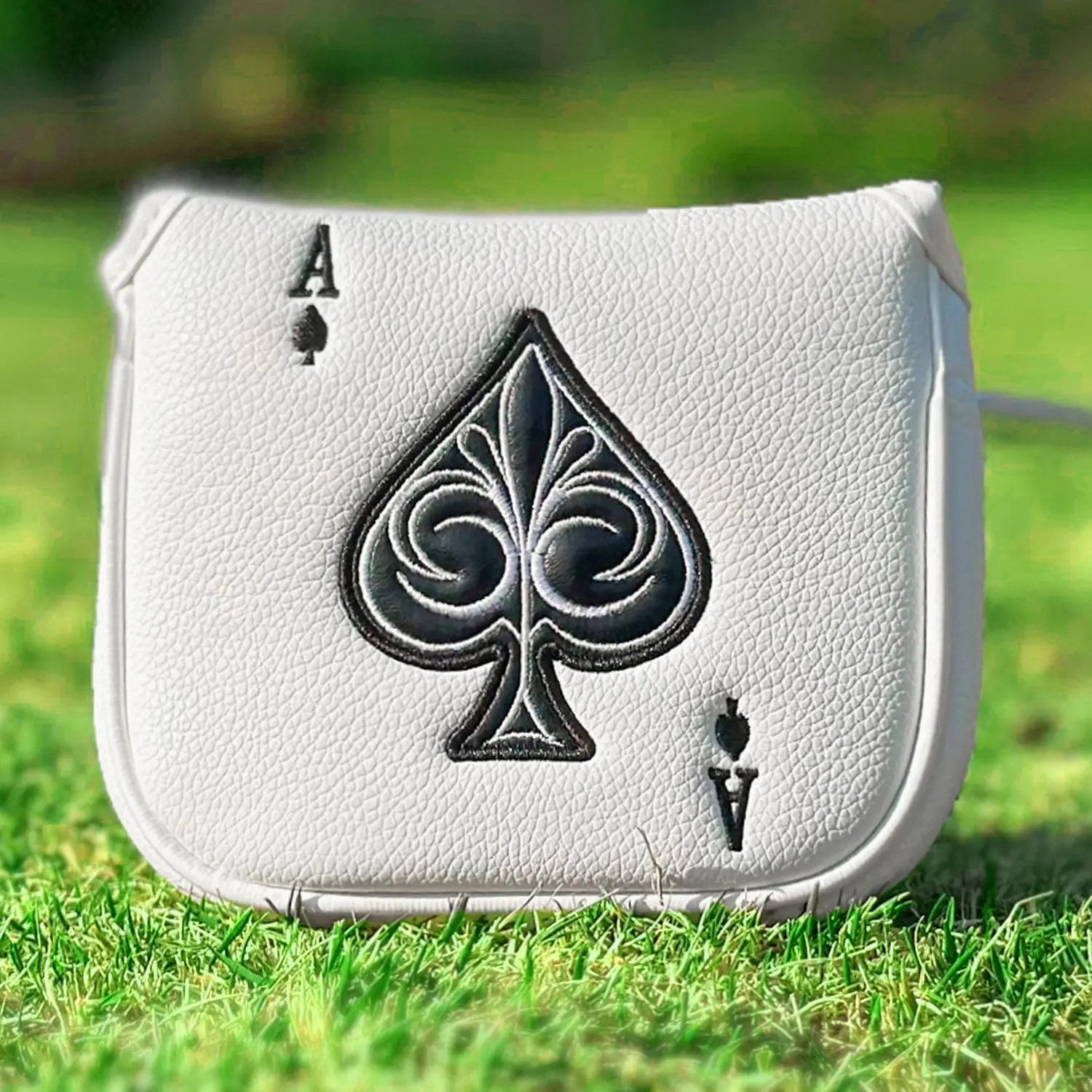 Golf Mallet Putter Cover with Spade Poker Card Pattern, Square PU Material, Exquisite Embroidery, Universal Fit for Major Brands, Golf Accessory