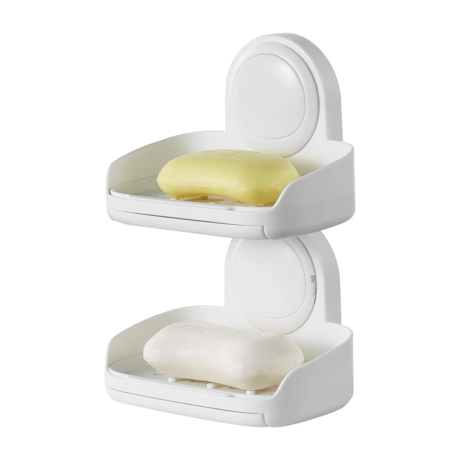 VEVOR Soap Holder for Shower, Double Layer with Suction Cup, Wall Mounted NO-Drilling, Strong Suction Bar Soap Sponge Holder, Self Draining Soap Saver, for Shower Bathroom Bathtub Kitchen, Removable