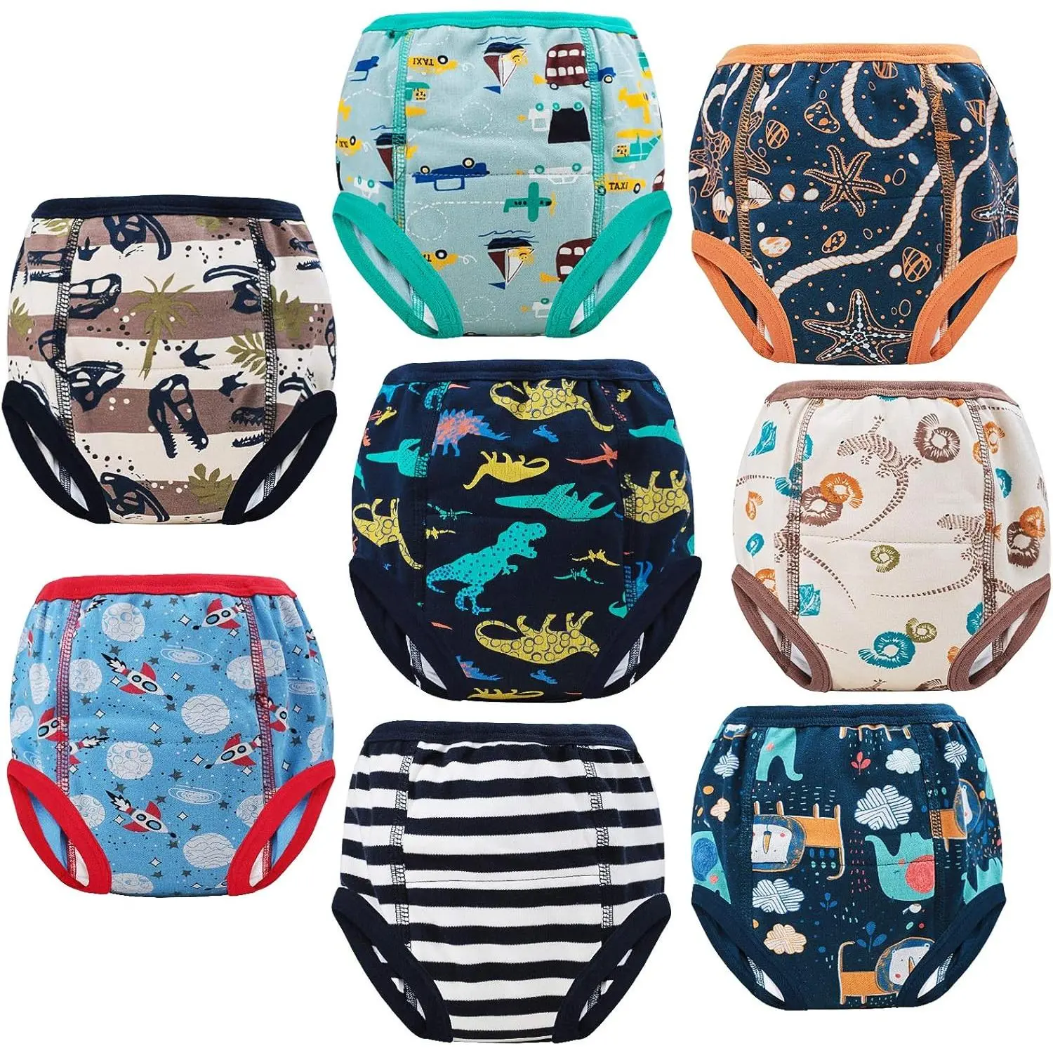 Baby Cotton Potty Training Pants, 8-Pack Absorbent Printed Underwear with Roomy Fit, Safe Material & Softness for Toddler Boys & Girls (2T-9T)