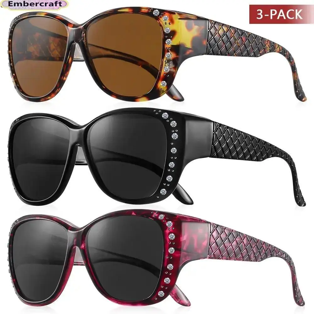 Must-Have UV400 Overglasses for Women, 3-Pack Oversized Fit-Over Sunglasses Designed for Prescription Eyeglasses, Glare-Reducing Full Coverage Protection, Comfy Lightweight Driving Shades for Sunny Days, Travel, Walking & Outdoor Use