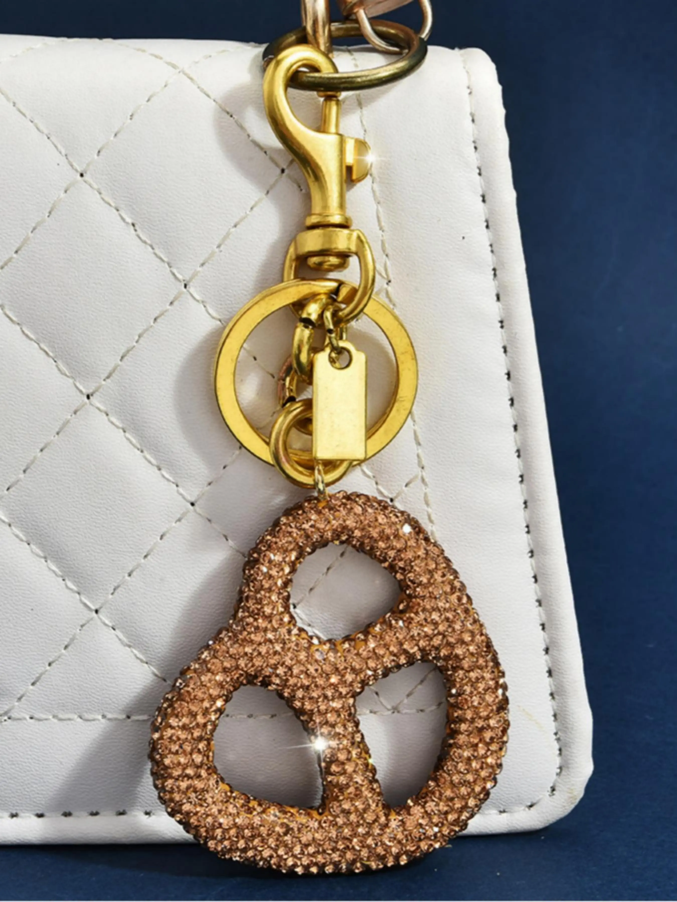 Hollow-out Rhinestone Donut Charm, Full Cover Light Brown Champagne Rhinestone Glitter Keychain Charms, Purse Bag Charm for Commute, Luxury Sparkle Accessory, Cute Gift for Dessert Lovers