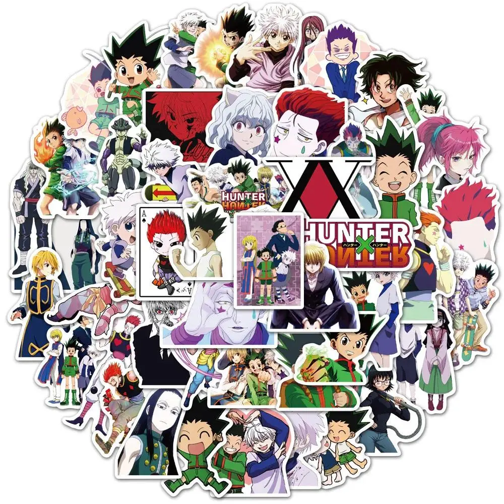 50Pcs HUNTERxHUNTER Unisex Anime Sticker Set - Featuring Gon Freecss, Killua Zoldyck, Hisoka - Waterproof Stickers for Laptops, Trunks, Journal Stationery - Ideal for Anime Fans