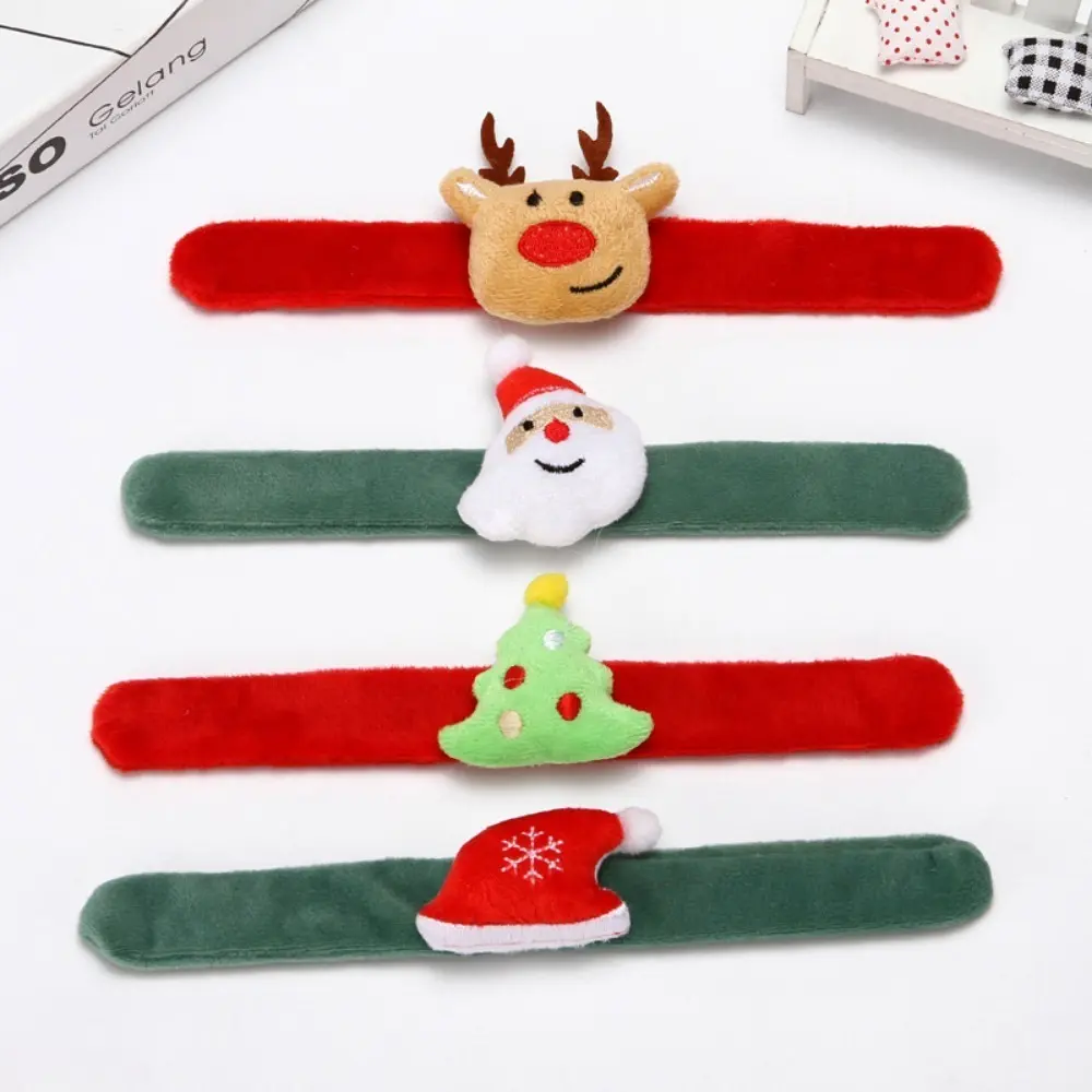 4PCS Christmas Slap Bracelets, Xmas Snap Wristband Decor, Reindeer Santa Claus Pattern Slap Bands, Holiday Party Favors & Small Christmas Gifts