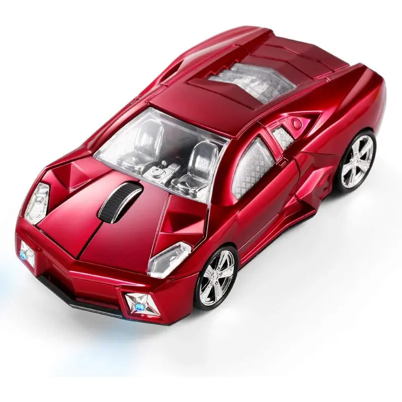 Creativity Sports Car Shaped Computer Mouse [Updated] with LED Headlights, 1600 DPI Optical Sensor 2.4 GHz Wireless Mouse for PC & Mac, Red
