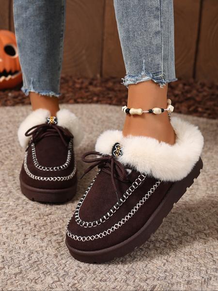 Women's Large Size Winter Plush Slippers, Warm Comfortable Casual Shoes, Round Toe Medium Width Ankle Boots for Home and Outdoor Use