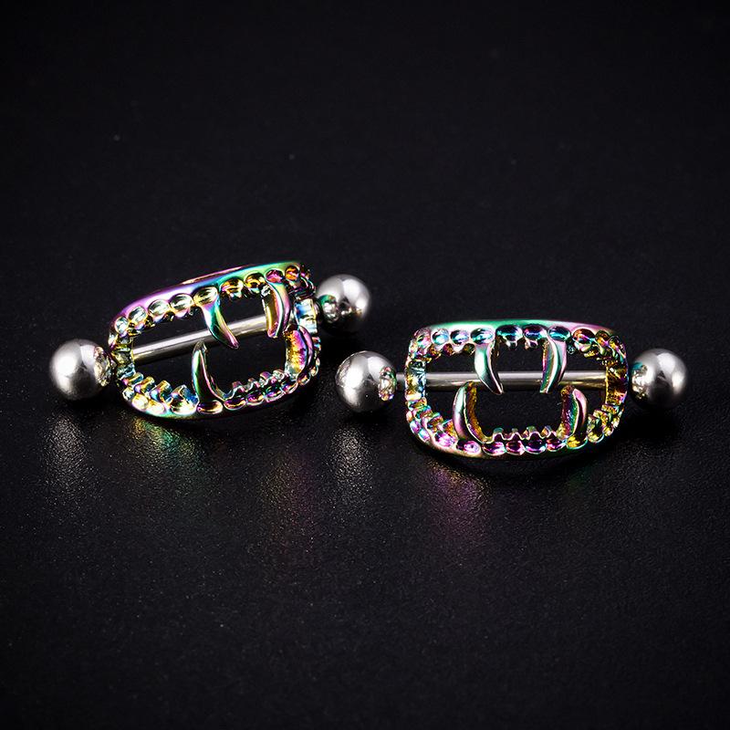 Vampire Teeth Nipple Ring, Stainless Steel Barbell, Creative Body Piercing Jewelry
