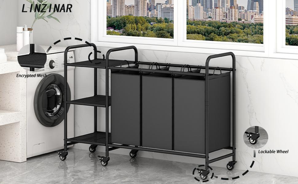 3-Bag Laundry Sorting Trolley with Storage Rack 3-Section Laundry Basket Sorter with 3-Tier Storage Rack with Lockable Rolling Wheels Laundry Separation Basket with Removable Bag for Dirty Clothes Deals For You Days 3-Bag Laundry Sorting Trolley with Storage Rack 3-Section Laundry Basket Sorter with 3-Tier Storage Rack with Lockable Rolling Wheels Laundry Separation Basket with Removable Bag for Dirty Clothes Deals For You Days