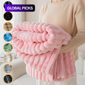 Striped Rabbit Plush Flannel Blanket, 1 Count Soft Thick Warm Fleece Throw for Bed, Sofa, Office Nap and Camping, Exquisite Gift for Birthdays and Thanksgiving #TOP PICKS