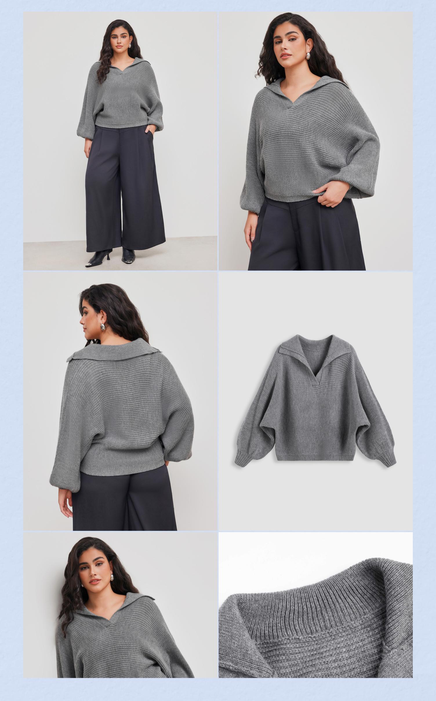 Cider [size 12/14-24] Knit Collar Solid Oversized Long Sleeve Sweater Curve & Plus