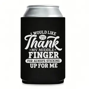 "I Would Like to Thank My Middle Finger for Always Sticking Up for Me" Insulated Can Cooler Koozie | Thermocooler for 12 oz Cans | Funny Gag Gift for Friends, White Elephant Party Favors, BBQs & Tailgating