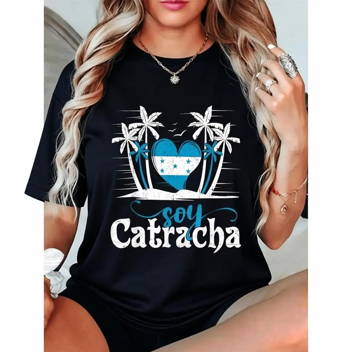 Unisex Honduras Flag Graphic T-shirt, Short Sleeve Casual Fit Cotton Knitting Top, Round Neck Basic Fashion Apparel for Men and Women, Short Sleeves, All Seasons